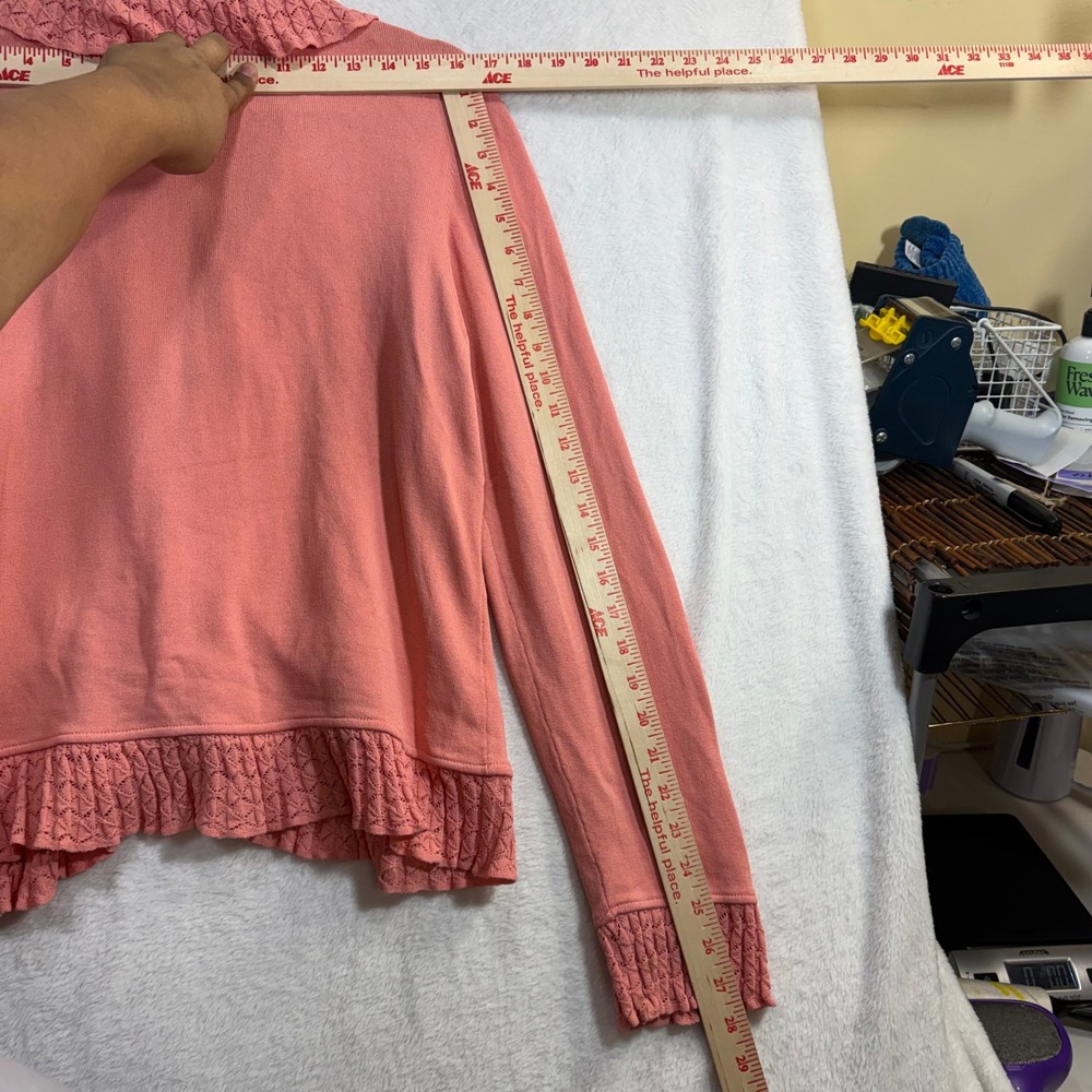 Due Per Due M Coral Pink Ruffle Cardigan Pearl Button‎ Fairy Coquette Valentines - Picture 9 of 12